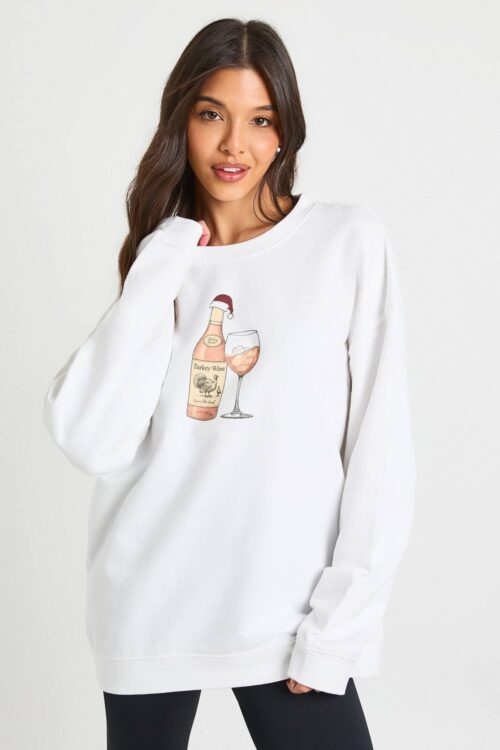 boohoo Dam Kalkonvintryckt rolig jultröja | White | Storlek XL