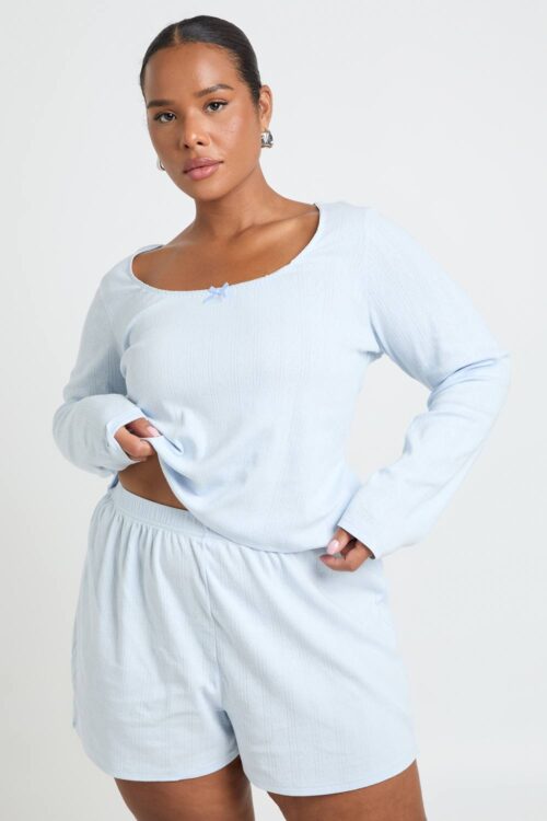 boohoo Dam Plus Pointelle Pyjamas Shorts | Babyblå | Storlek 48