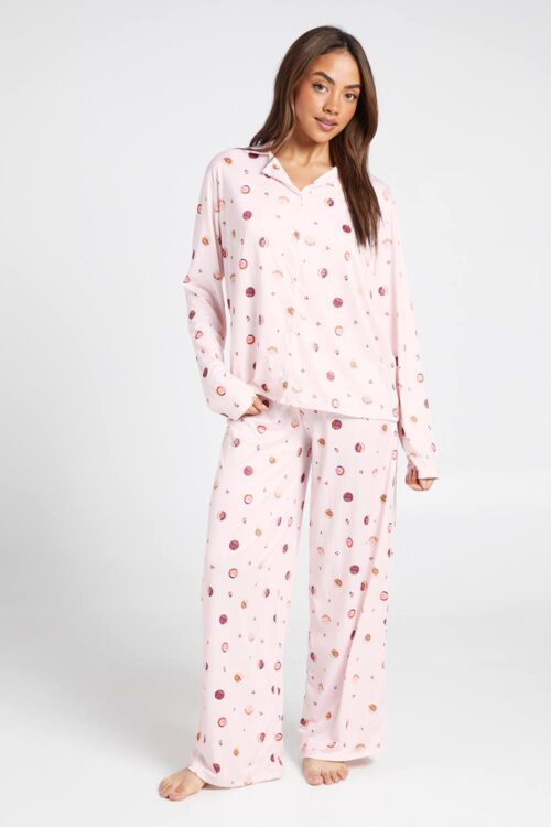 boohoo Dam Pyjamas Med Acai Bowl-tryck Med Långärmad Tröja Och Byxor | Baby Pink | Storlek 44