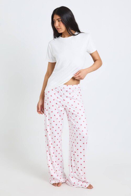 boohoo Dam Tall Heart Striped OverStorlekd T-Shirt and Trouser Pyjama Set | Pink | Storlek 36