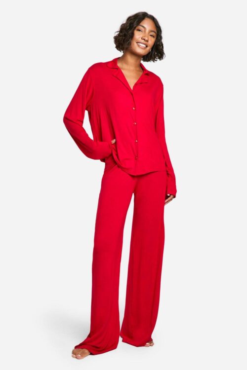 boohoo Dam Tall Långärmad pyjamas | Red | Storlek 46